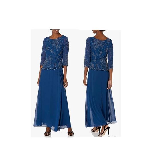 J Kara Women's BOAD Neck Asymetrical Beaded Dress - Picture 1 of 6